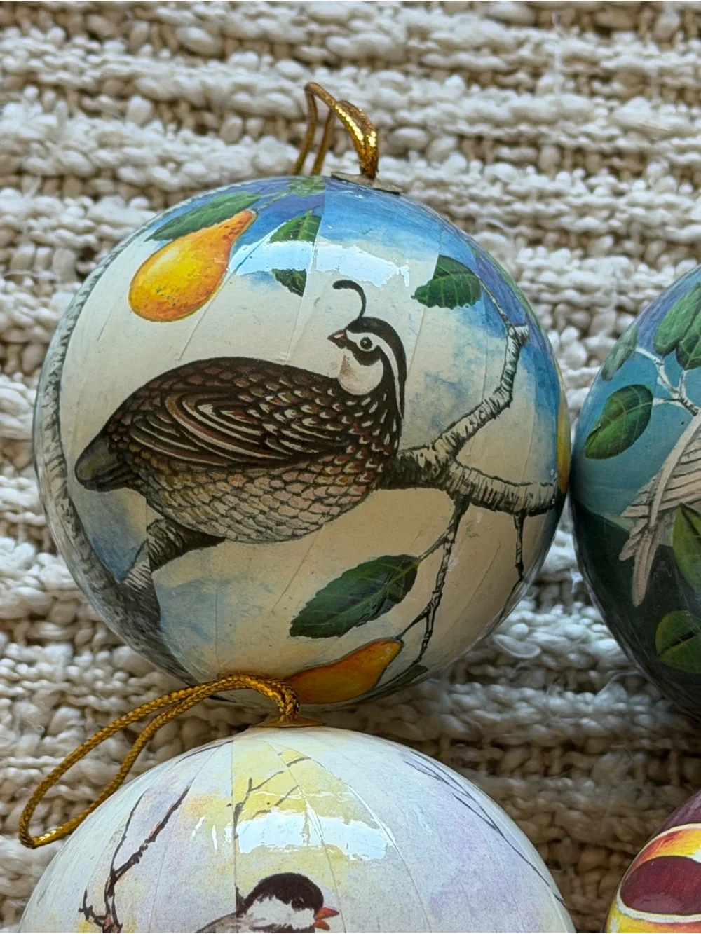 vintage set of 12 Days of Christmas tree ornaments